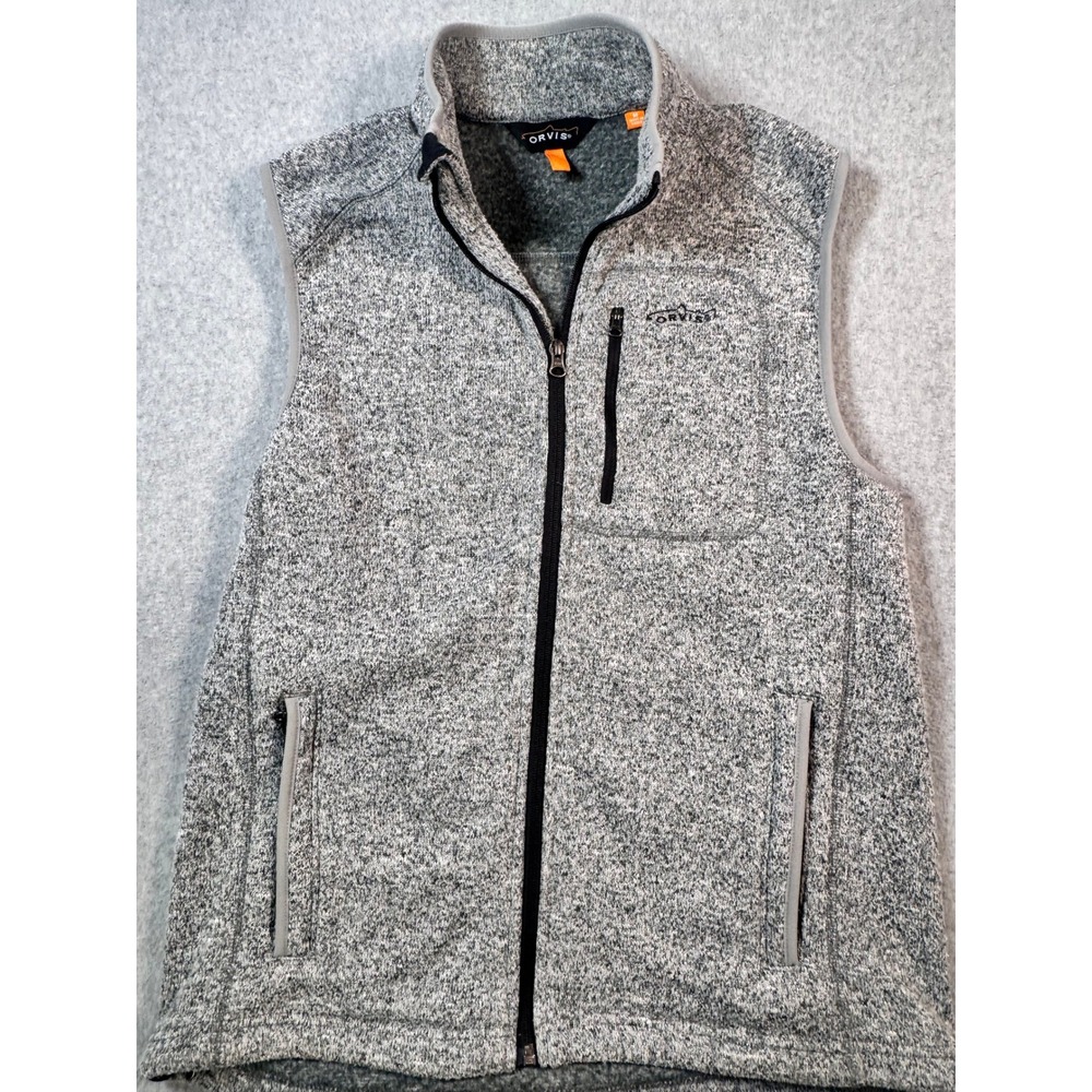 Orvis Mens Gray Sweater Fleece Full Zip Vest Size M Heathered Knit Pockets